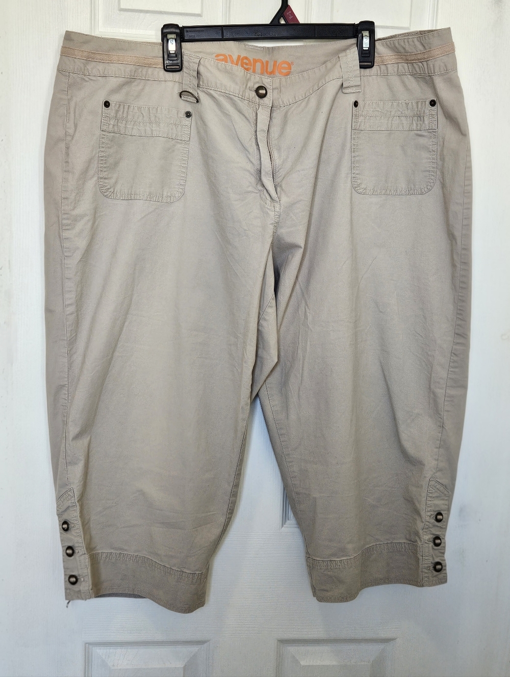 Avenue Tan Capri Chinos with Button Hem Details